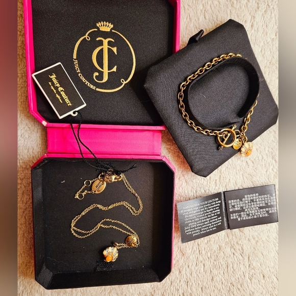 NWT Set of Juicy Couture Seashell Clam Wish Pave Crystal Charm Bracelet Necklace - Picture 1 of 15